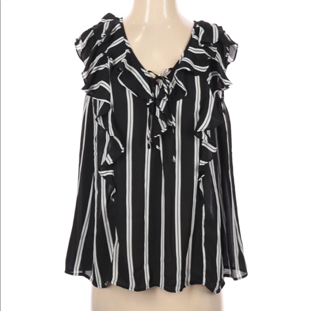 Ruffle, striped sleeveless top